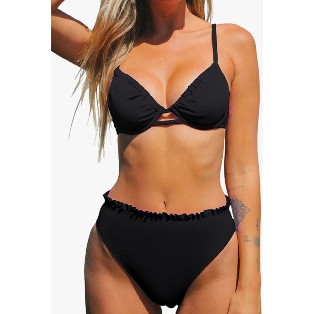 Cupshe High Waisted Push Up Cheeky Two Piece Bikini Size L NWT